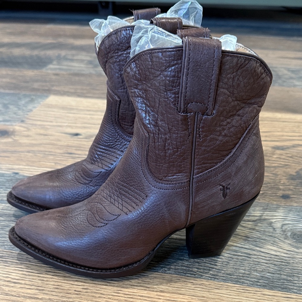 Frye Brown Leather Western Ankle Boots